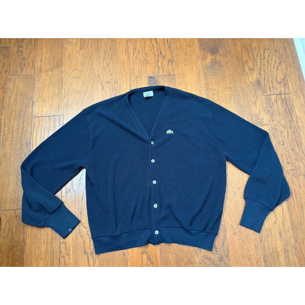 Vintage Izod Lacoste Cardigan Sweater Mens XL Blue V Neck Knit Made USA Acrylic